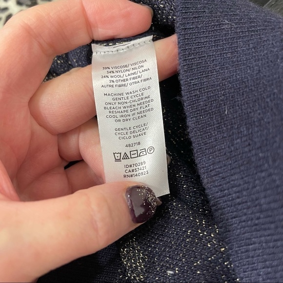 Loft Pullover Sweater Navy Blue Gold Polka Dot Knit NWT Soft - Picture 12 of 12